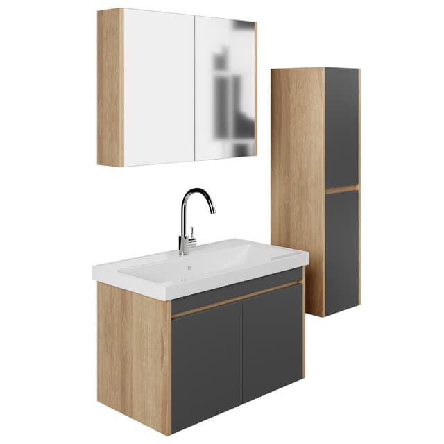 Platzsparendes Badmöbel-Set mit Spiegelschrank und Softclose