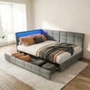 Gdood LED Polsterbett 140x200 Grau mit Schubladen Bild 2