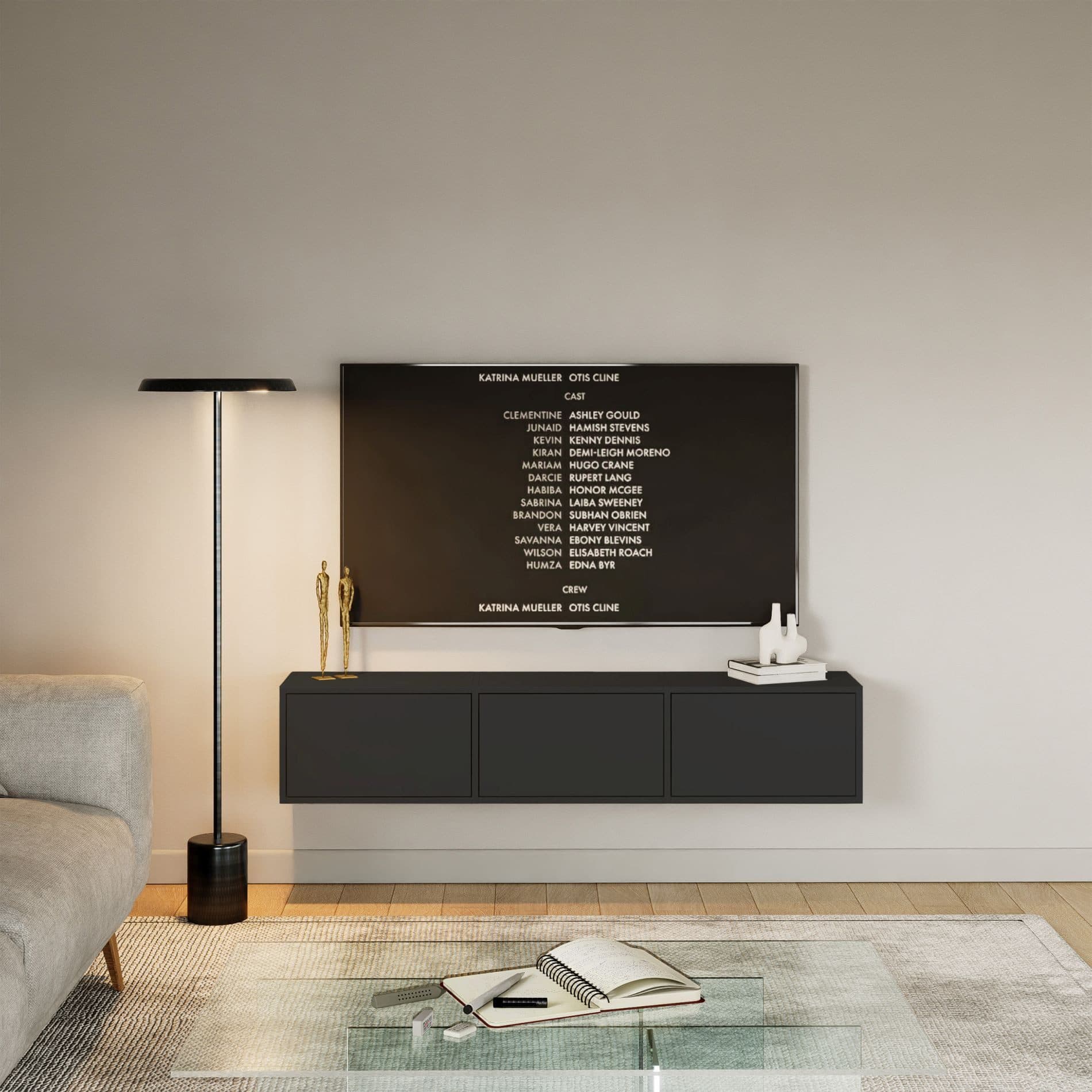 Selsey TV-Schrank FRAMME Wandhängend Schwarz Modern - Bild 2