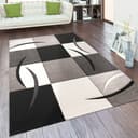 Paco Home Teppich Diamond 665 Grau Schwarz Weiß 3D Design Karo Kurzflor Bild 2