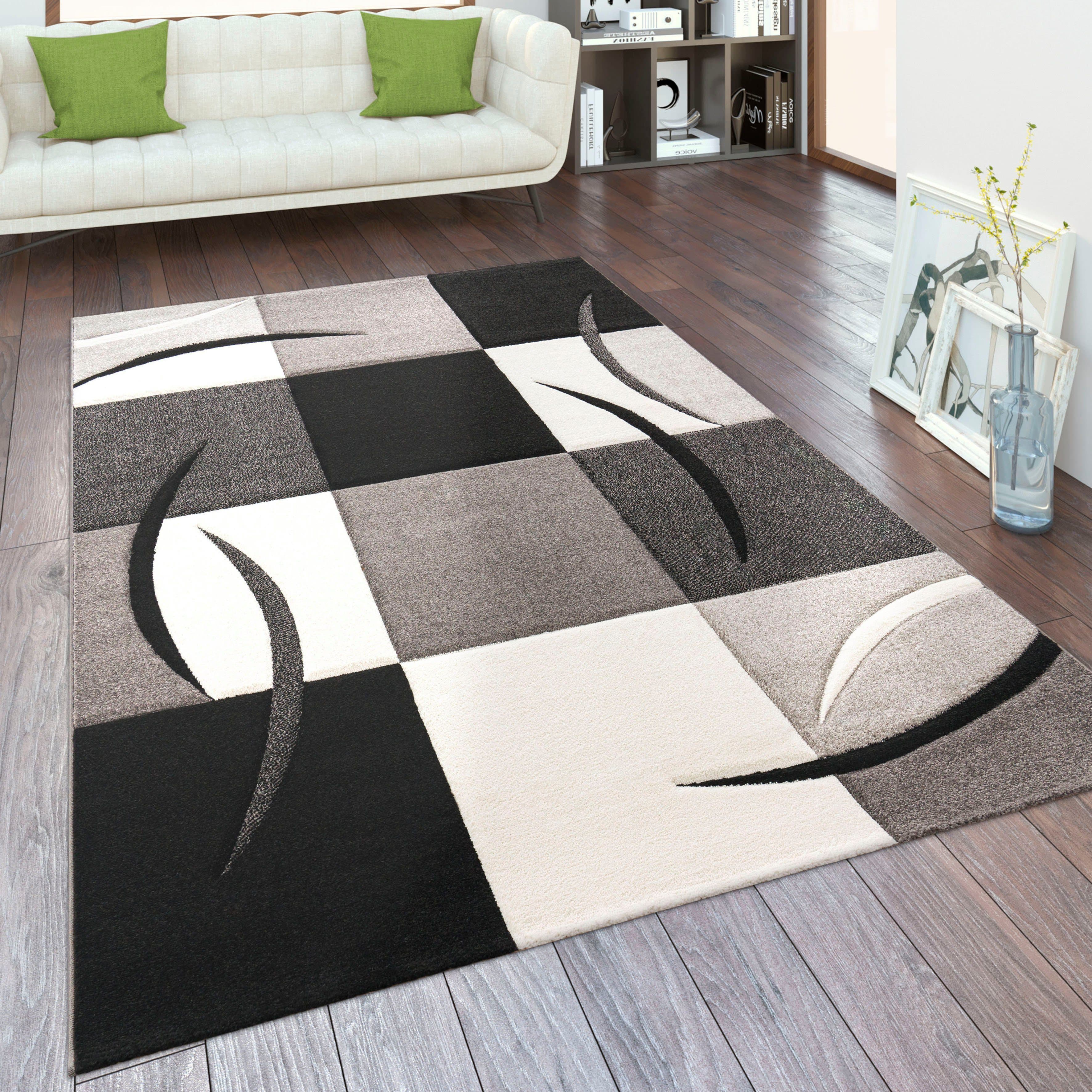 Paco Home Teppich Diamond 665 Grau Schwarz Weiß 3D Design Karo Kurzflor - Bild 2