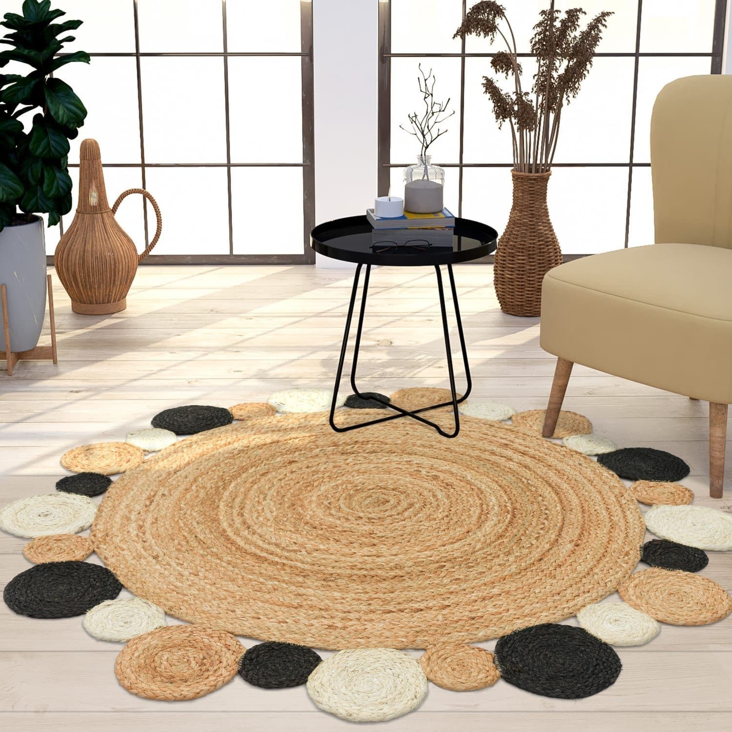 TT Home Jute Teppich Rund Kurzflor Modern Cut-Outs Beige - Bild 2