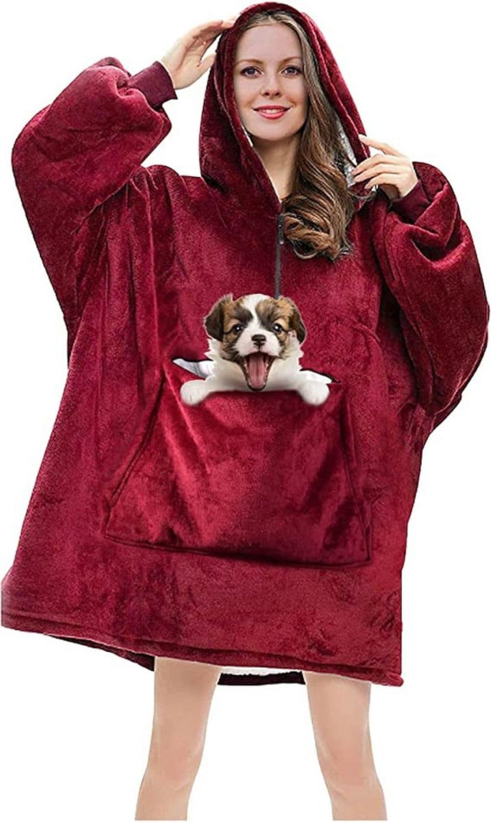 UE Stock Einziehdecke Damen Oversize Hoodie Pullover Sweatshirt Decke mit Ärmeln Rot
