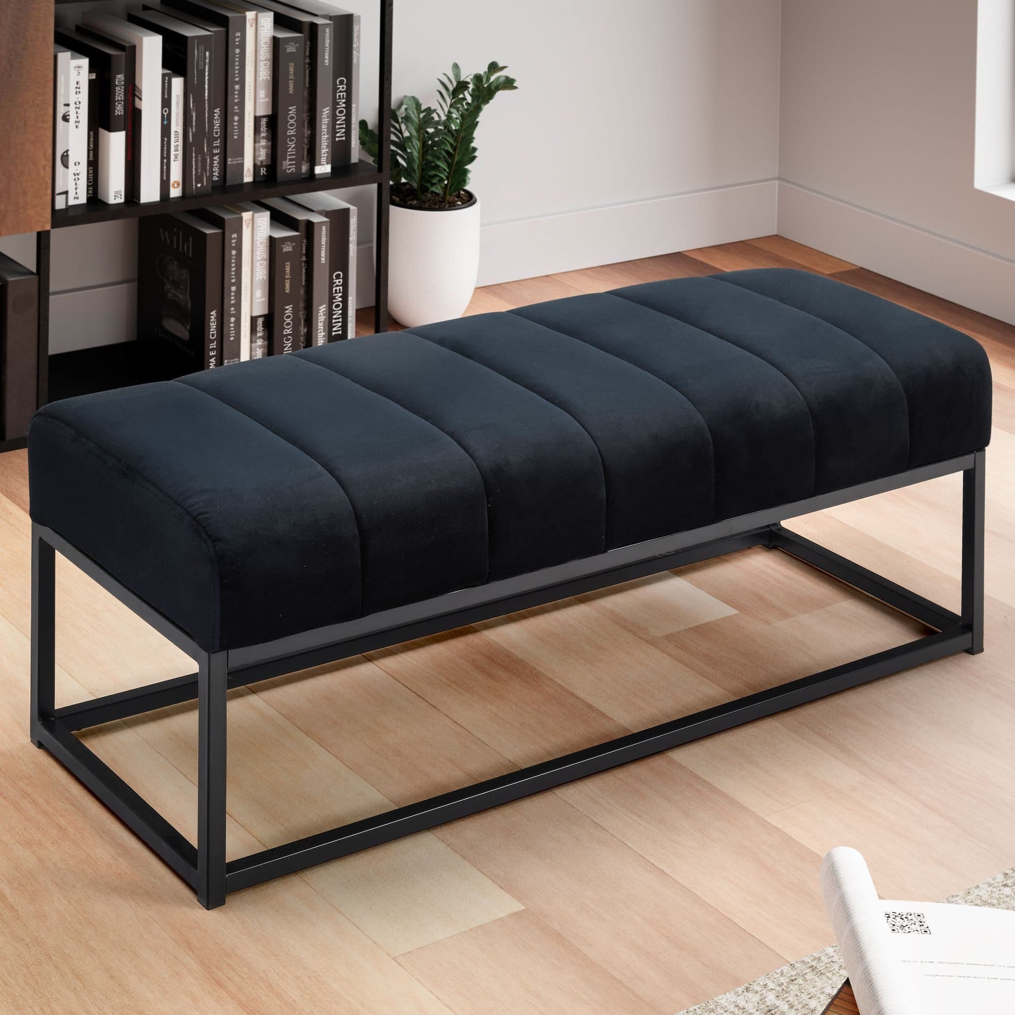 FINEBUY Bettbank FB60343 - Samt Sitzbank 108cm Modern - Bild 2