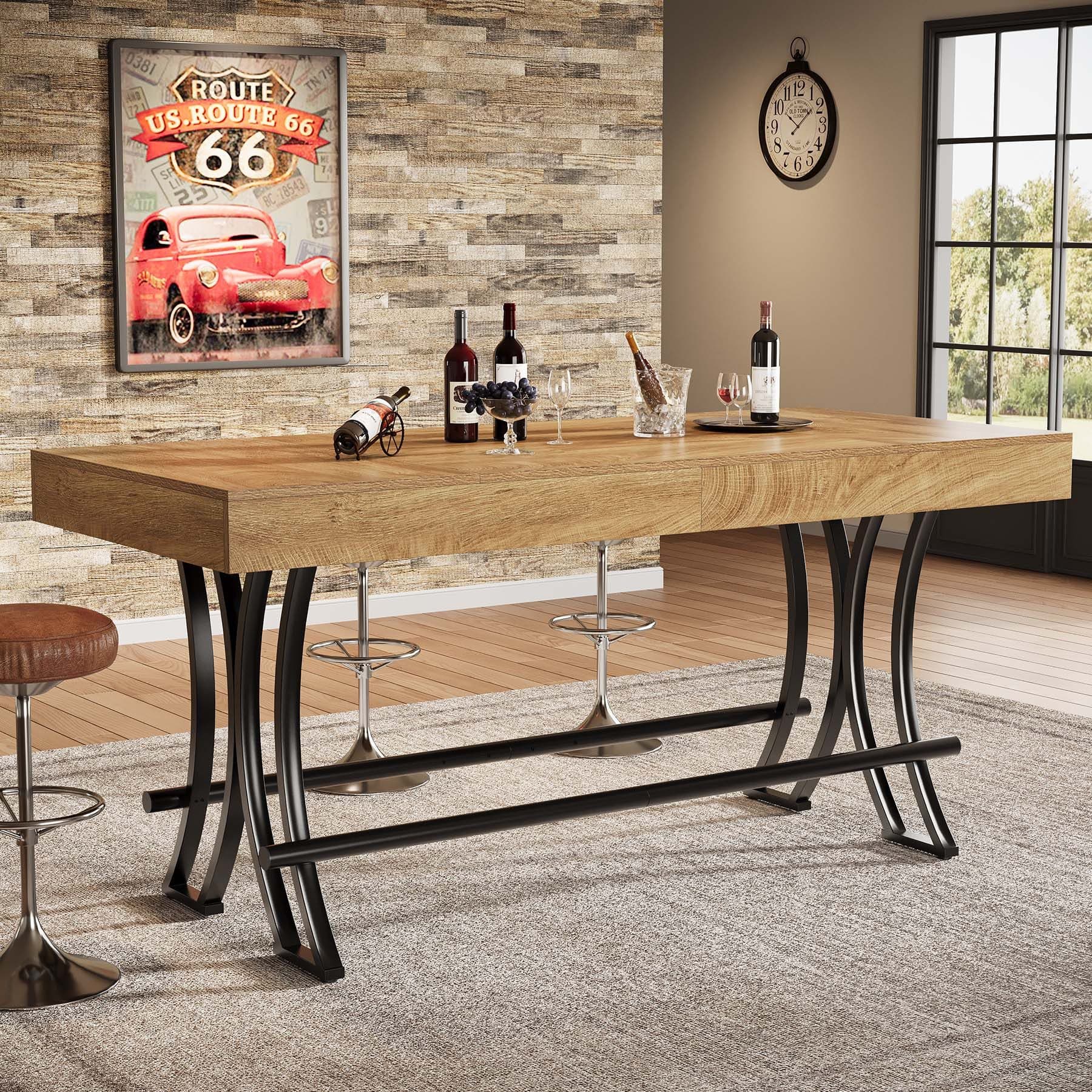 Tribesigns Bartisch Industrial Design Braun mit Fußraste - Bild 2