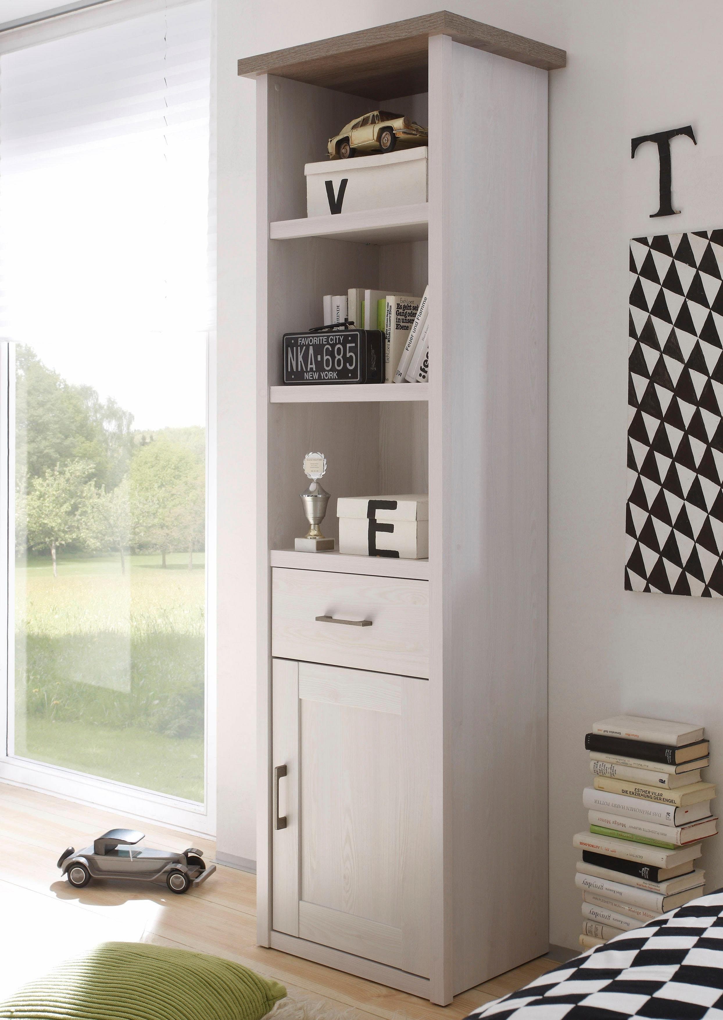 Carryhome Standregal Weiß Trüffeleiche 3 Fächer 1 Schublade - Bild 2