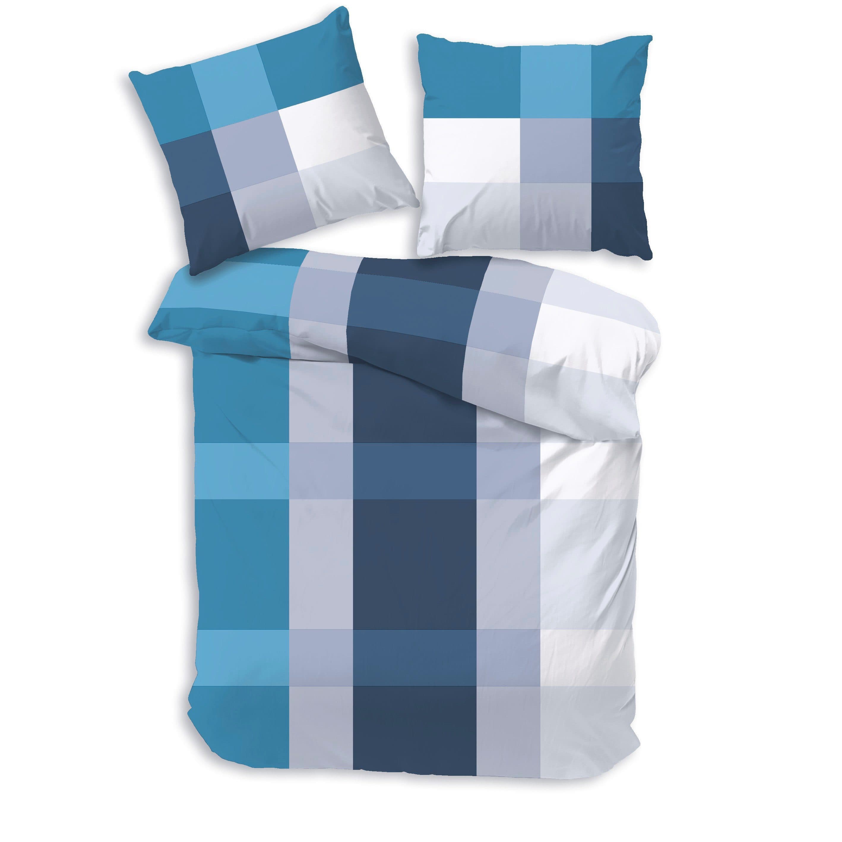 Träumschön Bettwäsche Premium Set Baumwolle Karo Beige/Blau 2-teilig - Bild 2