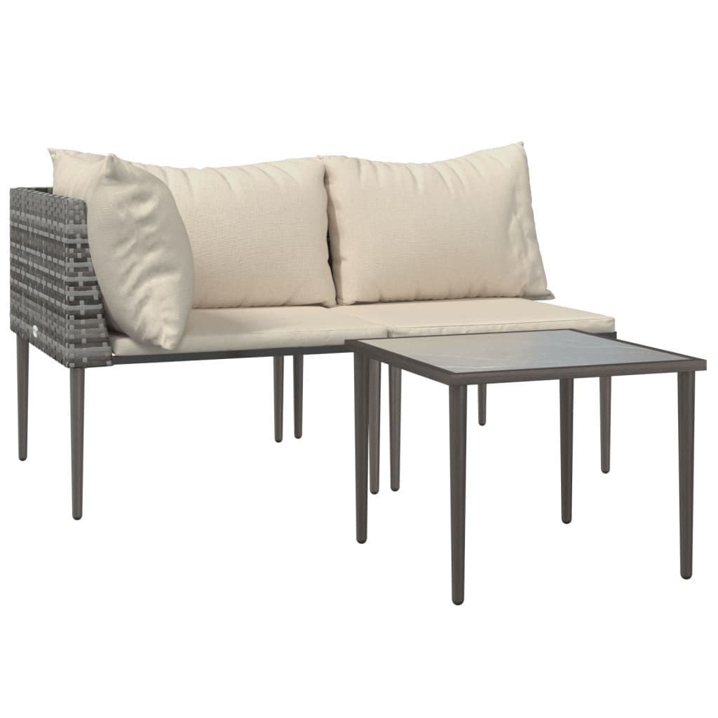 vidaXL Gartenlounge-Set 3-tlg. Grau Poly Rattan mit Kissen - Bild 2