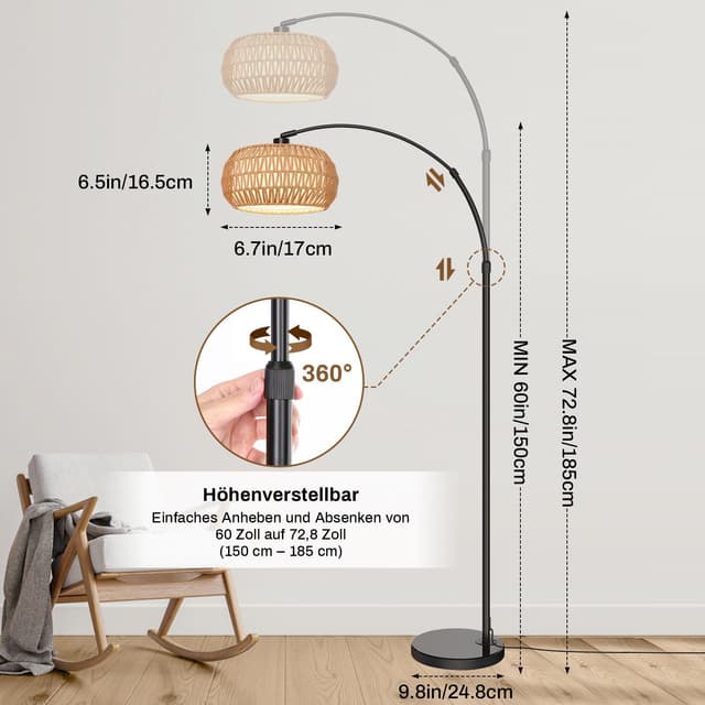 MUPOO Rattan Boho Stehlampe LED - Dimmbar & APP-Steuerung