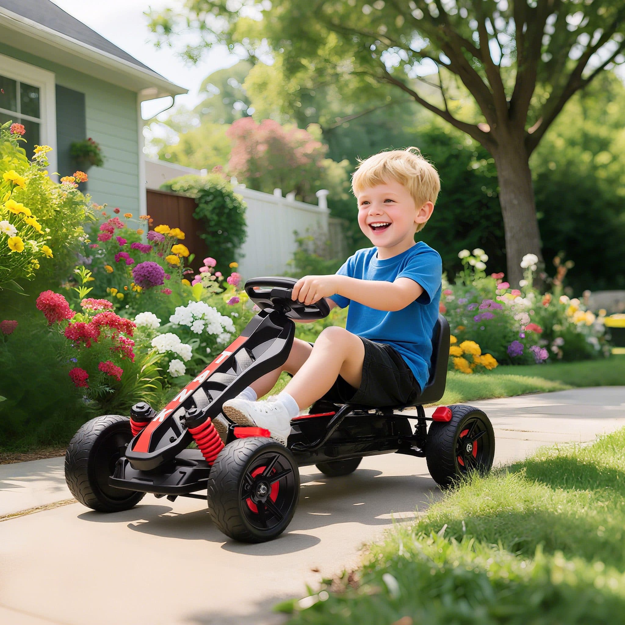 AIYAPLAY Kinder-Gokart Rot mit Handbremse und Freilaufsystem - Bild 2