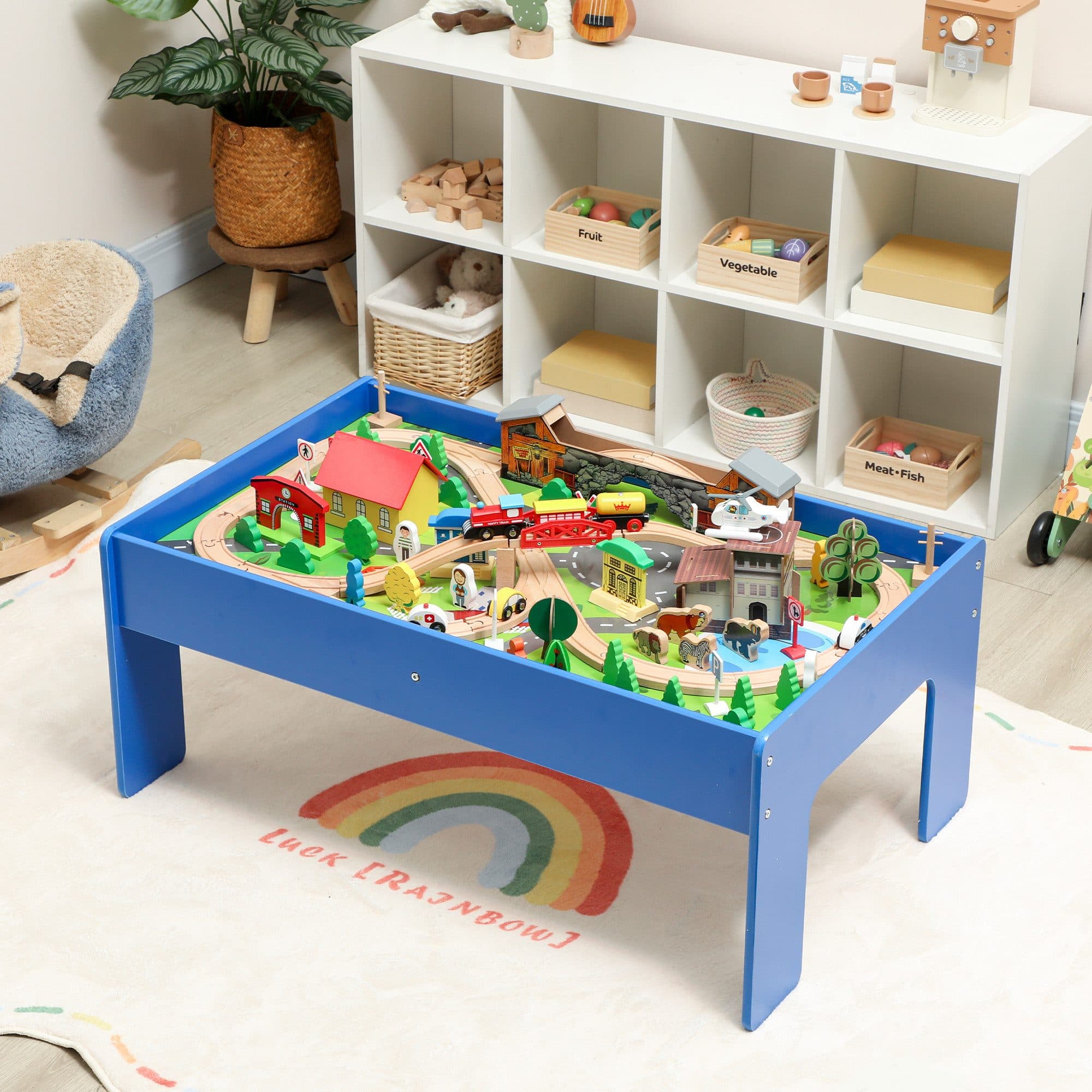 AIYAPLAY Spielzeug-Eisenbahn mit abnehmbarer Tischplatte, 108-teiliges Eisenbahn-Set, Blau - Bild 2