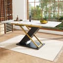 OKWISH Ausziehtisch Marmoroptik Gold Modern 120-160cm Bild 2
