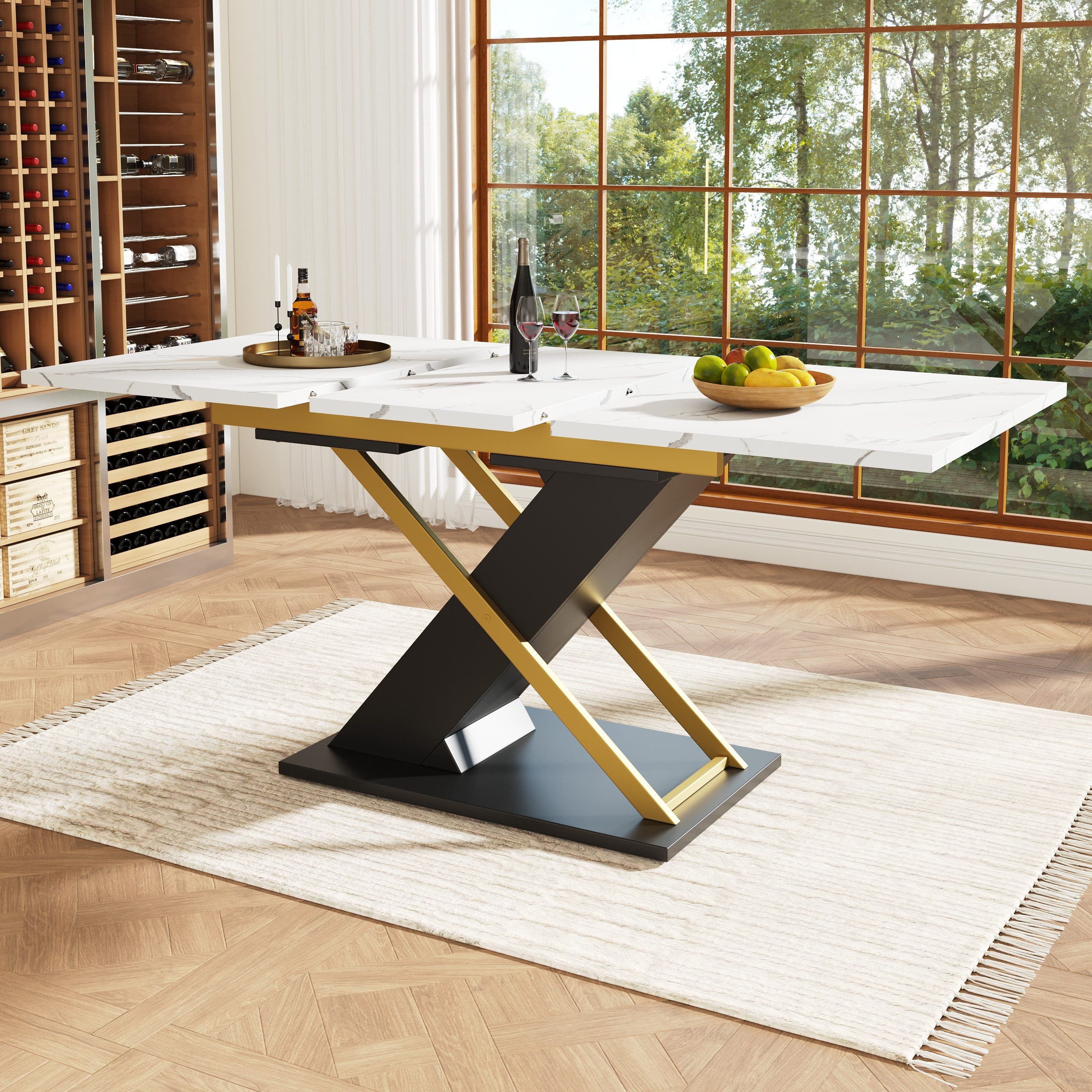 OKWISH Ausziehtisch Marmoroptik Gold Modern 120-160cm - Bild 2