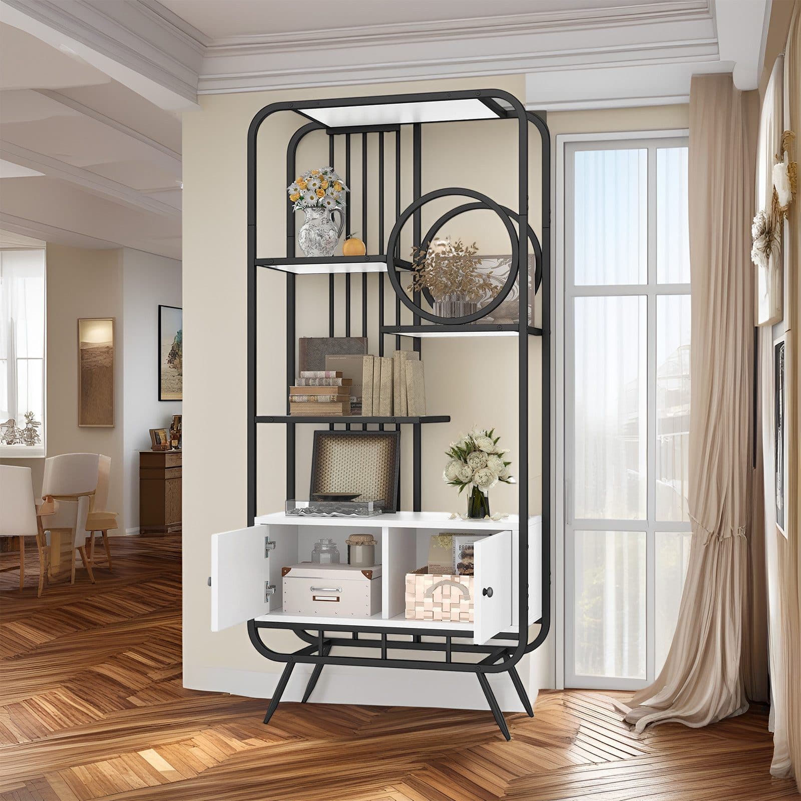 MODFU Bücherregal Metallregal mit Schrank Weiß-Schwarz - Bild 2