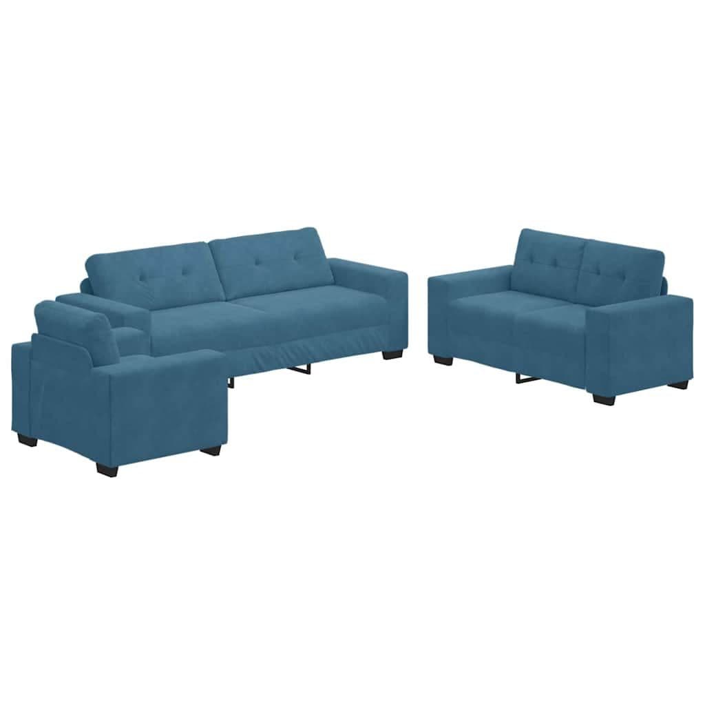 vidaXL Sofa-Set 3-tlg. Blau Samt mit Metallgestell - Bild 2