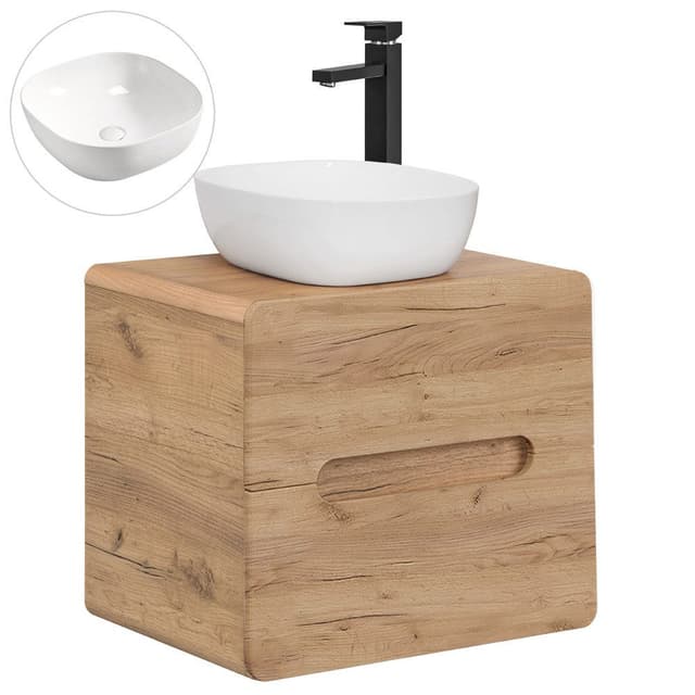 Badmöbel-Set 3-teilig | Waschtisch 60cm | Eiche Nachbildung