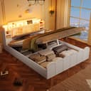STILVORA Stauraumbett 140x200 Weiß mit LED & USB Bild 2