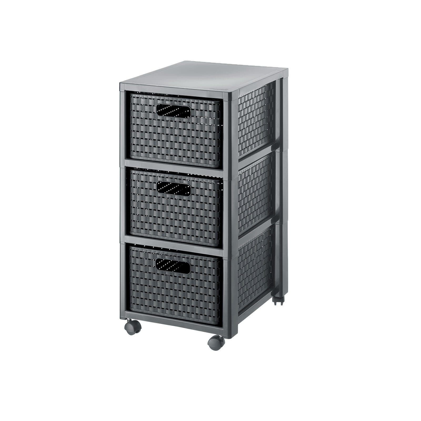 ROTHO Aufbewahrungsbox Country Rollcontainer 3 Schubladen Grau Rattan-Optik - Bild 2