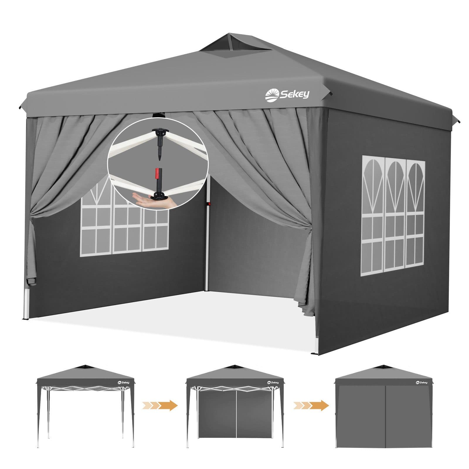 Sekey Faltpavillon 3x3 mit Seitenteilen wasserdicht, Pavillon winterfest und wasserdicht, mit 4 Seitenteilen - Bild 2