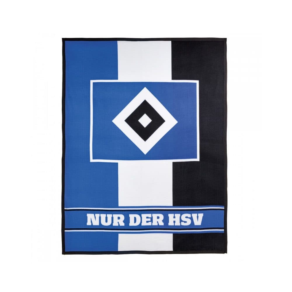 Wohndecke Fleecedecke Blockstreifen Blau/Weiß/Schwarz HSV