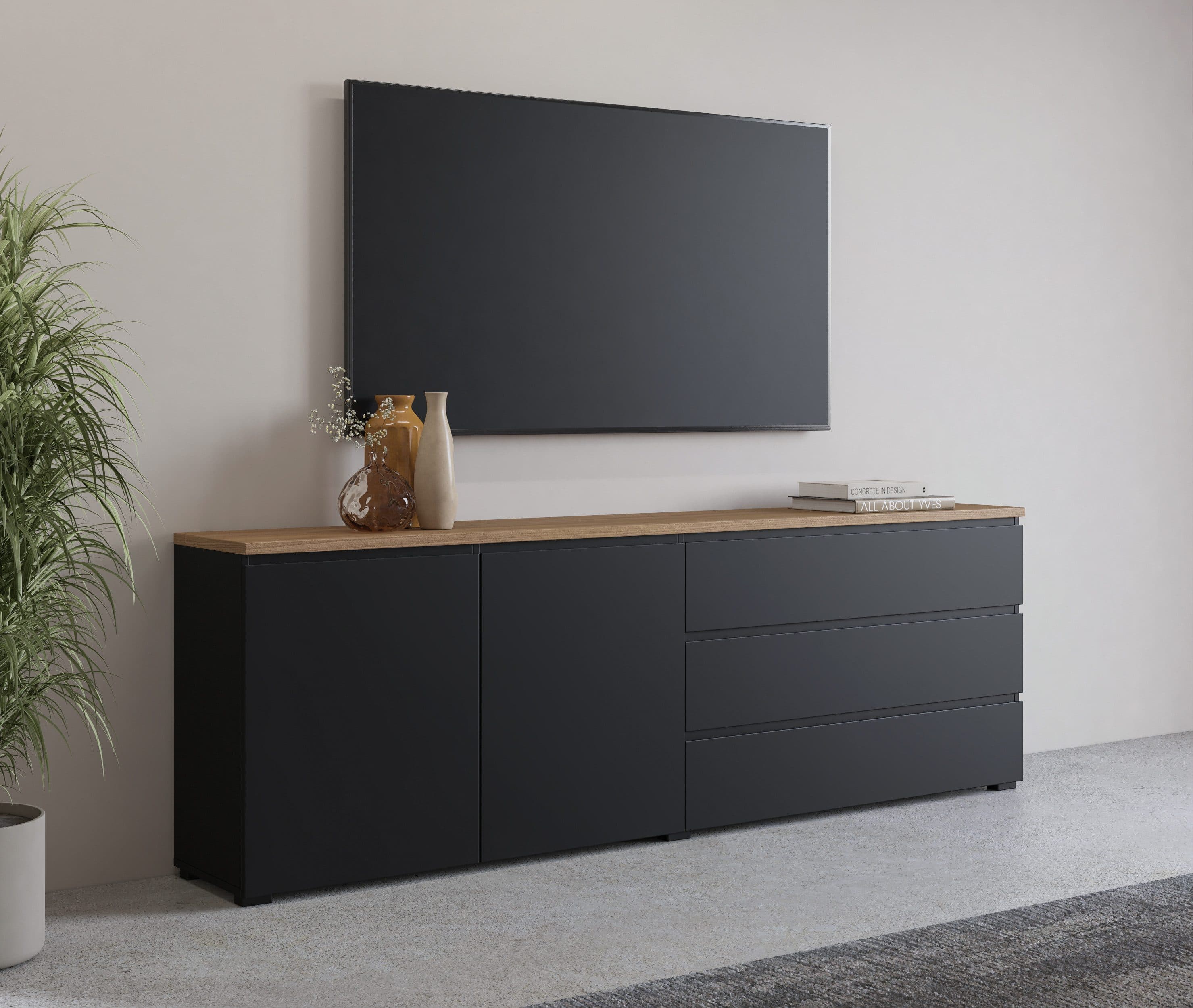 OTTO HOME Sideboard Modo 200 cm Schwarz Eiche Mauvella - Bild 2