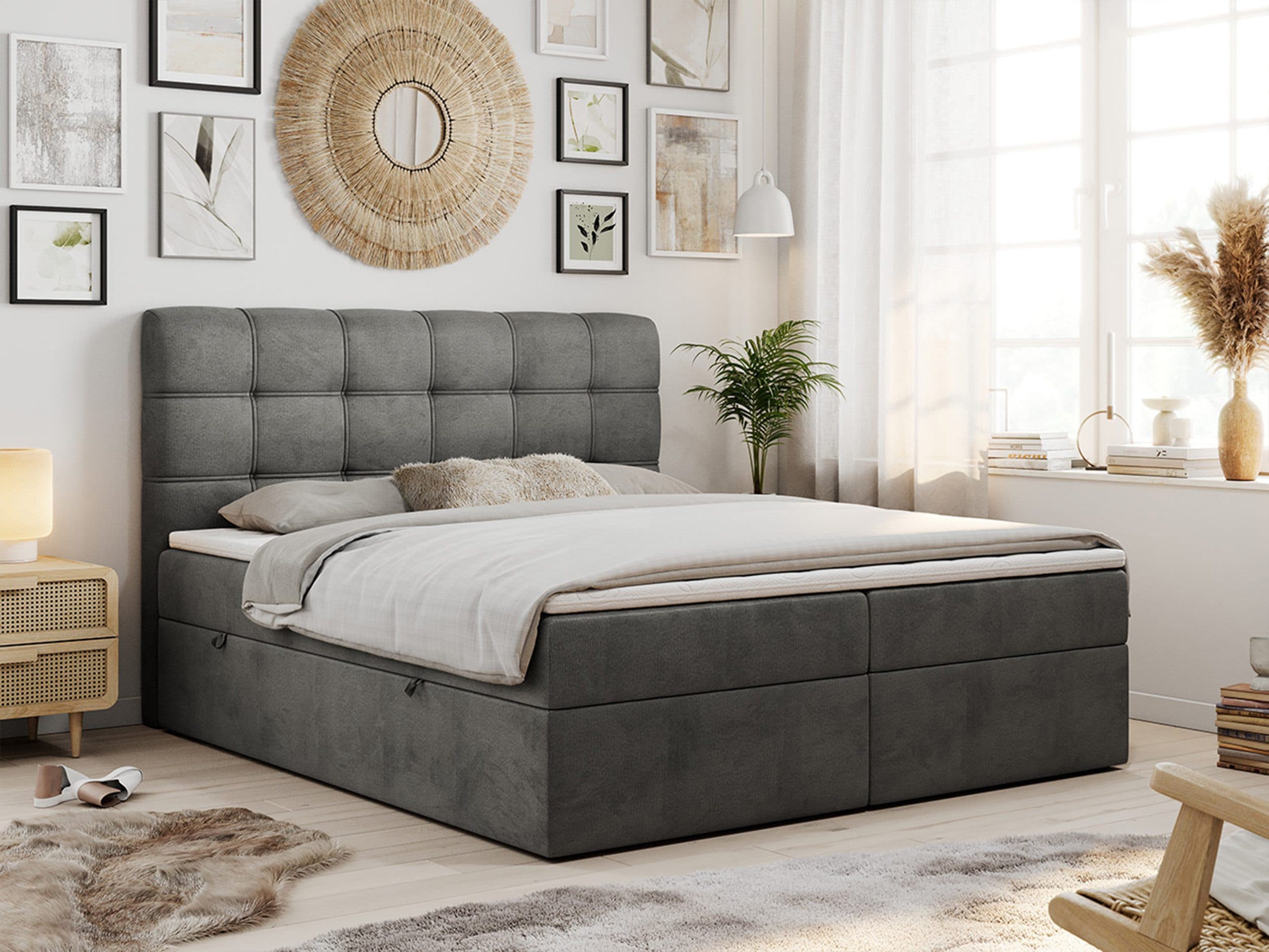 MKS MÖBEL Boxspringbett FAST mit Bettkasten und Matratze Grau Velvet - Bild 2