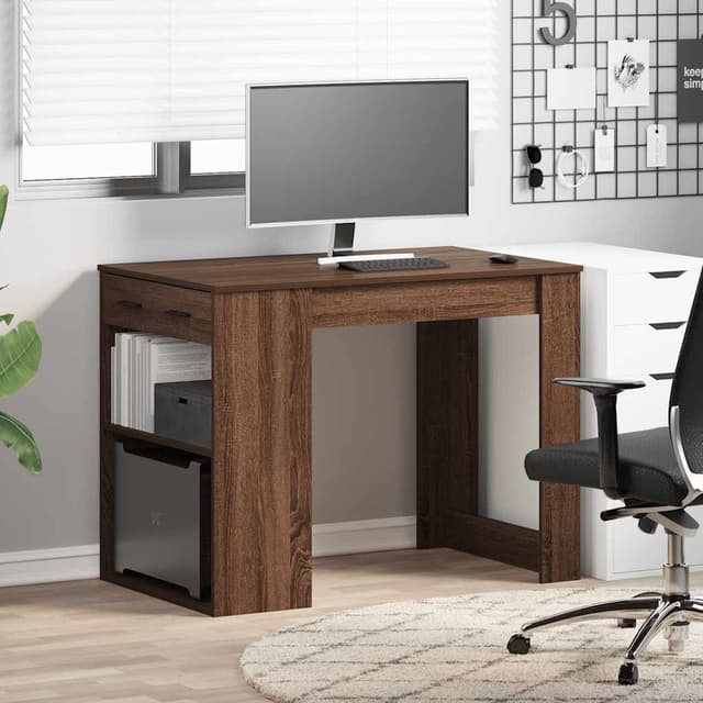 VIDAXL Schreibtisch Bürotisch mit Schubladen Braun Eichen-Optik