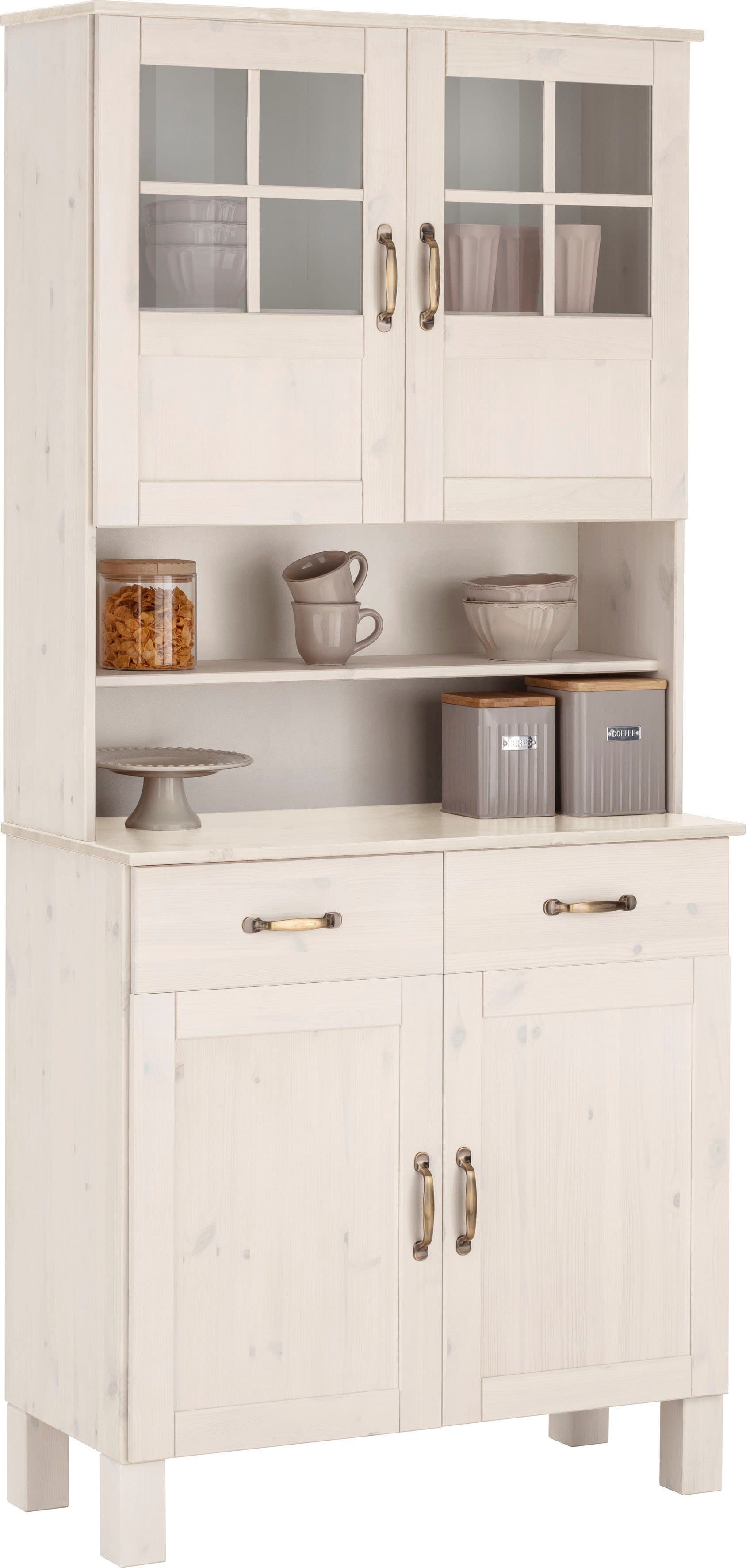 HOME AFFAIRE Küchenbuffet Alby Weiß Massivholz mit Glasfronten - Bild 2