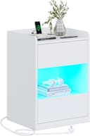MSMASK Nachttisch mit LED-Beleuchtung und Ladestation, Schwarz/Weiß Bild 2