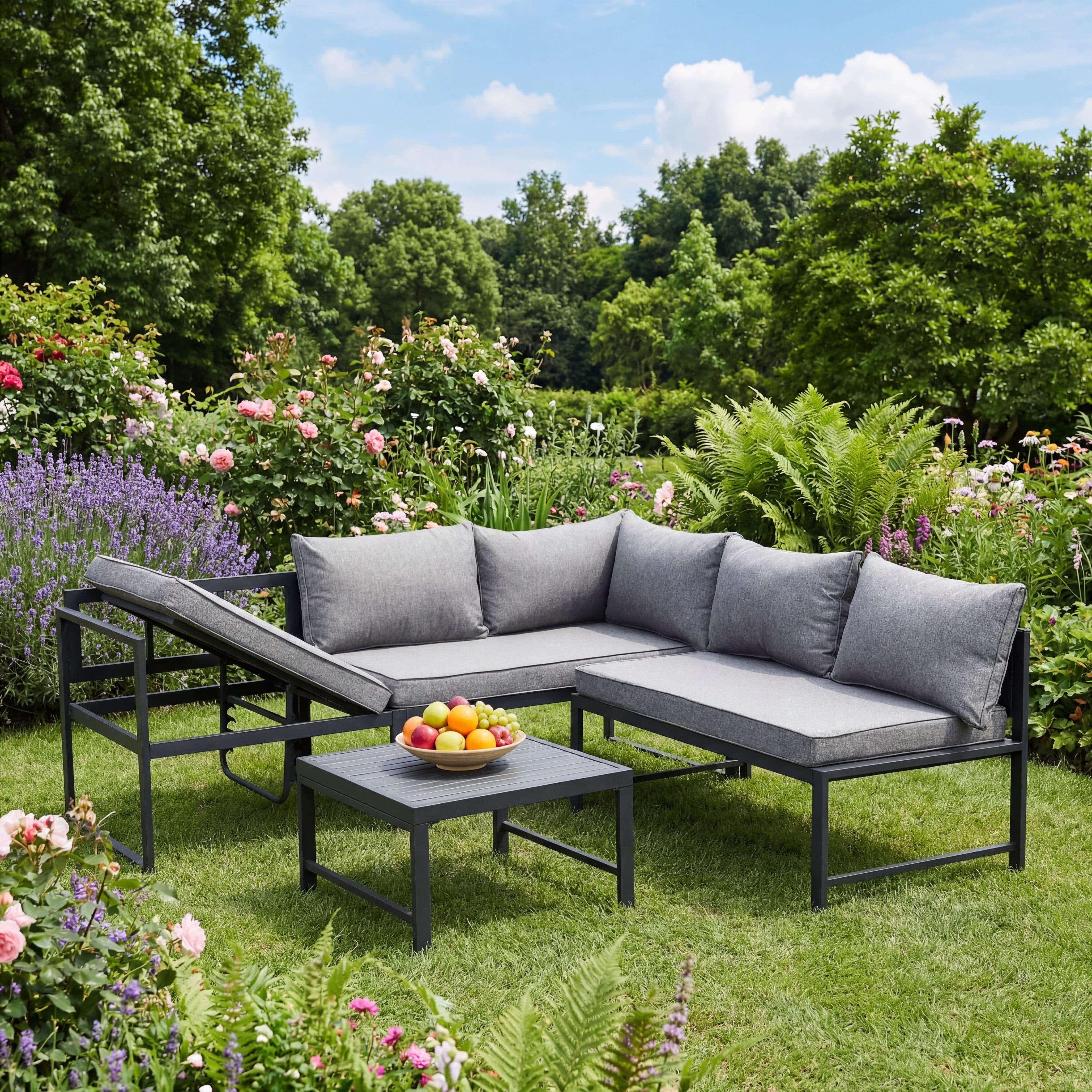 oyajia Gartenlounge-Set 4-5 Personen mit Tisch & verstellbarer Neigung - Bild 2