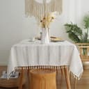 TUWENA Tischdecke Leinen Baumwolle Böhmisch Quasten Weiß Bild 2