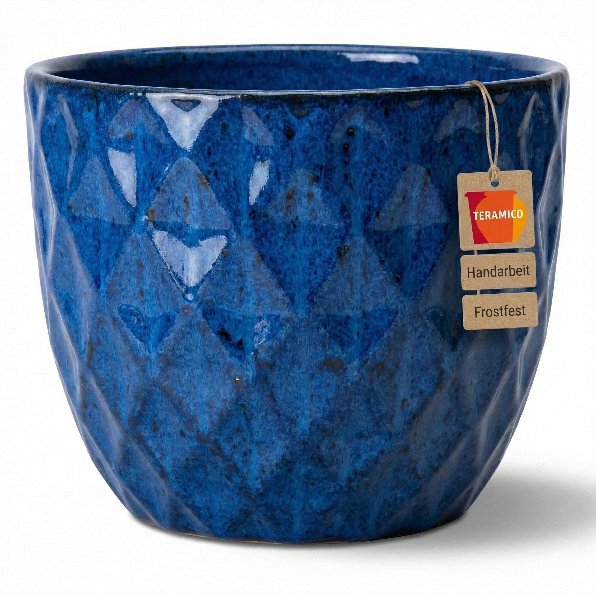 Teramico Blumentopf "Diamant" Royal Blau Glasiert Frostfest - Bild 2