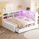 Flieks Massivholzbett mit LED, USB und Stauraum Weiß Bild 2