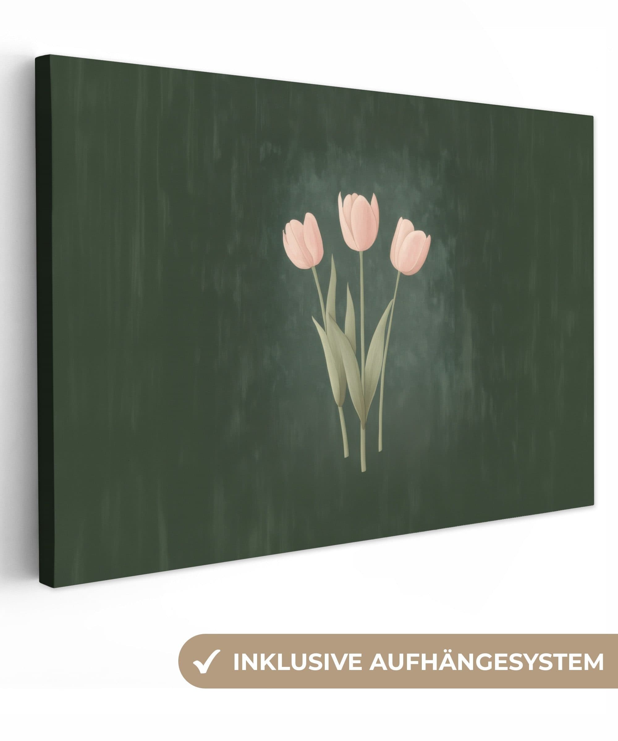 OneMillionCanvasses® Leinwandbild Tulpen Grün/Rosa Wanddekoration - Bild 2