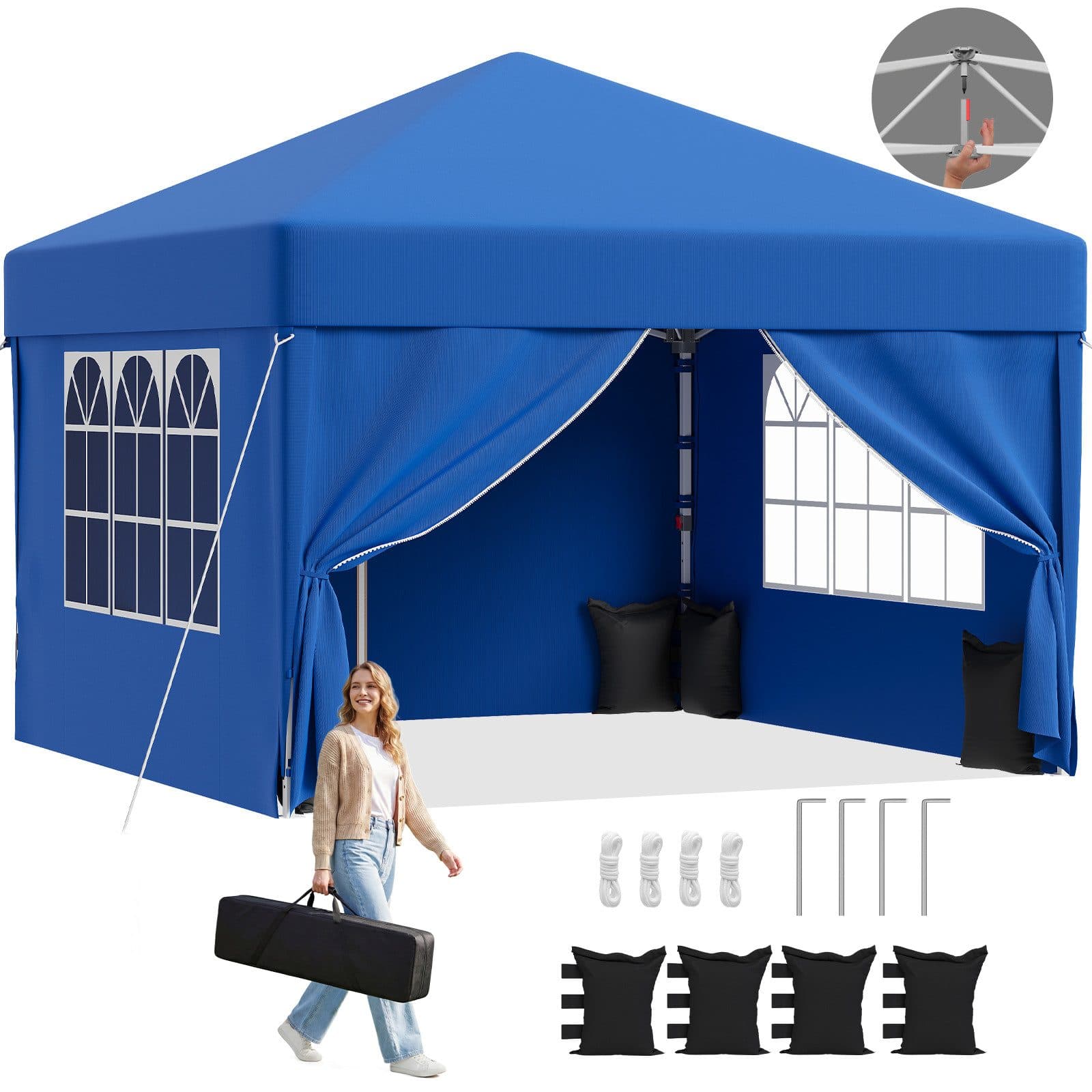 GUNJI Faltpavillon Pop Up Partyzelt 3x3m/3x6m blau wasserdicht - Bild 2