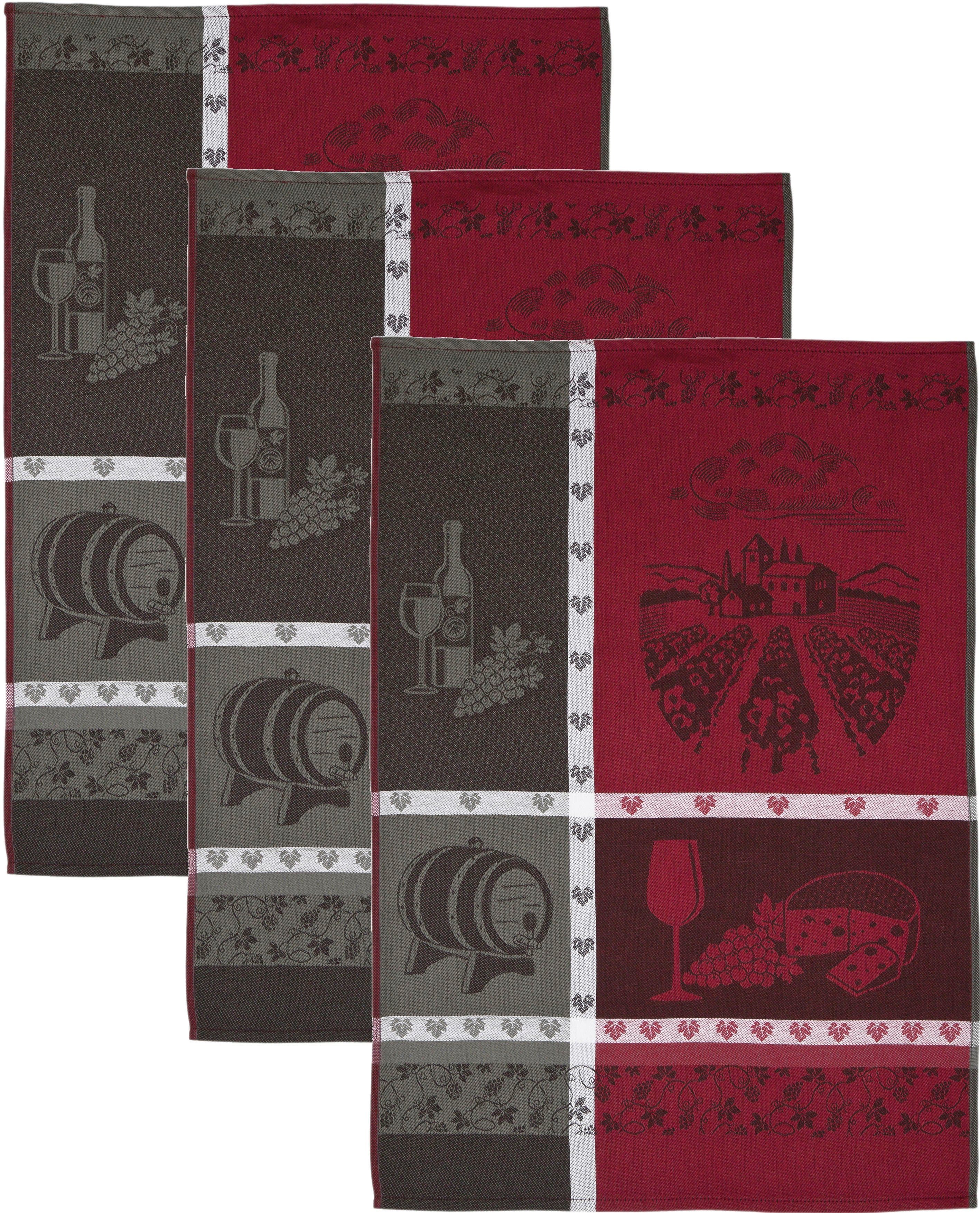 ROSS Geschirrtuch 3er-Set Weinmotiv Rot Anthrazit 100% Baumwolle - Bild 2