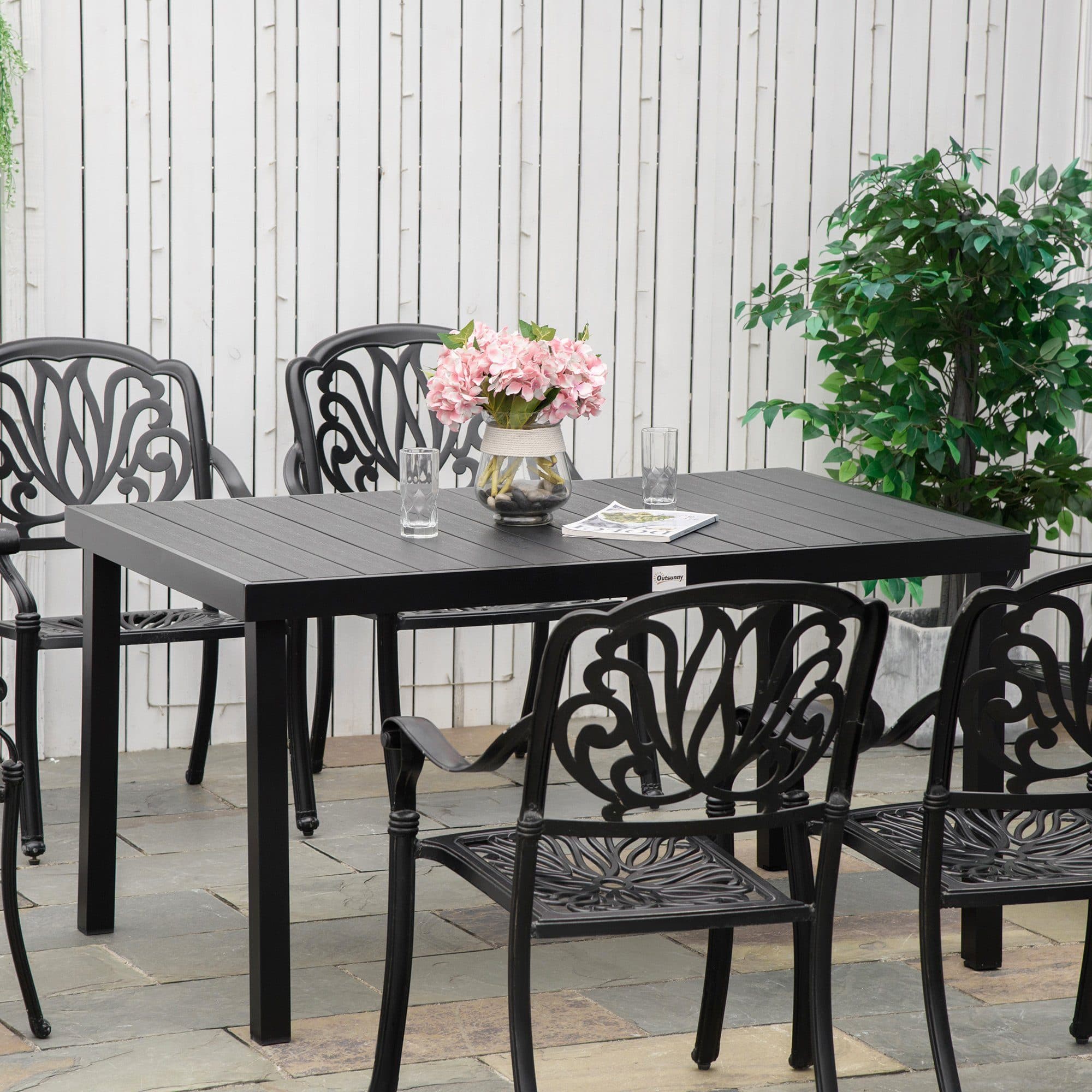 Outsunny Gartentisch Esstisch für 6 Personen Schwarz - Bild 2