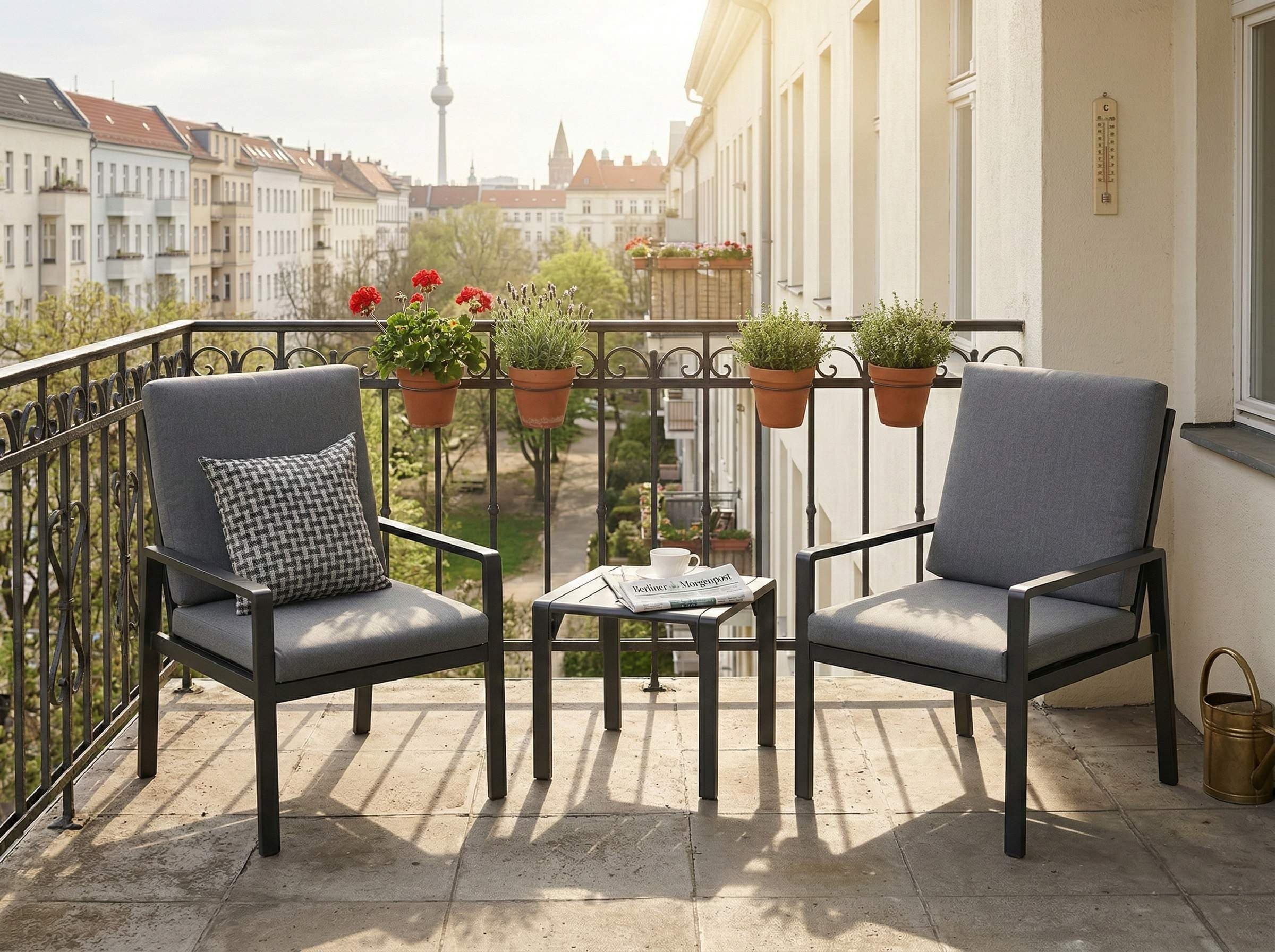 MeXo Gartenlounge-Set 3-tlg. Grau Aluminium mit Kissen - Bild 2