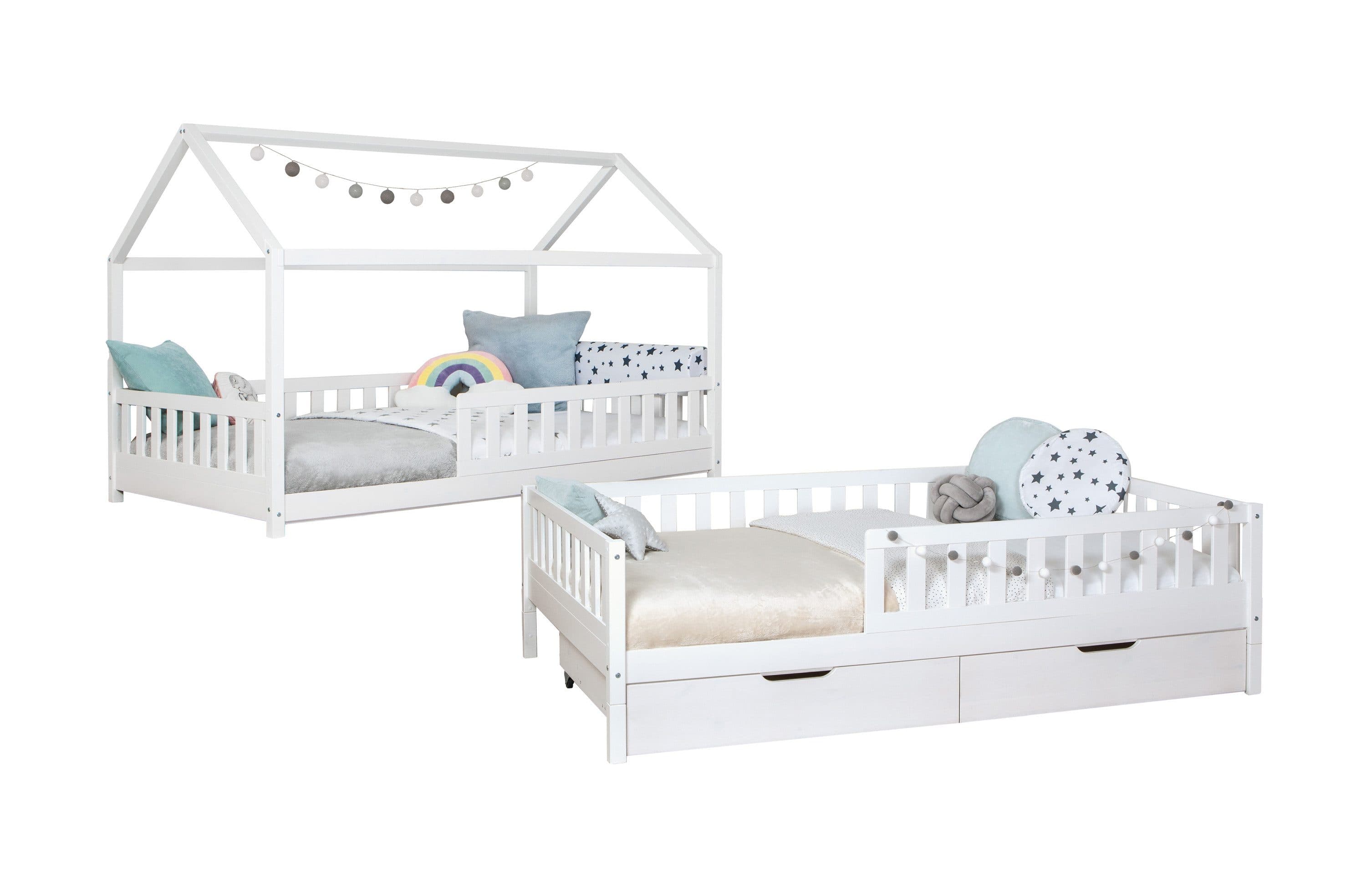 TiCAA Hausbett Duo 2-in-1 Weiß mit Schubkasten und Rausfallschutz - Bild 2