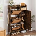 GarveeMore Schuhschrank Rattan Braun 3 Klappschubladen Bild 2