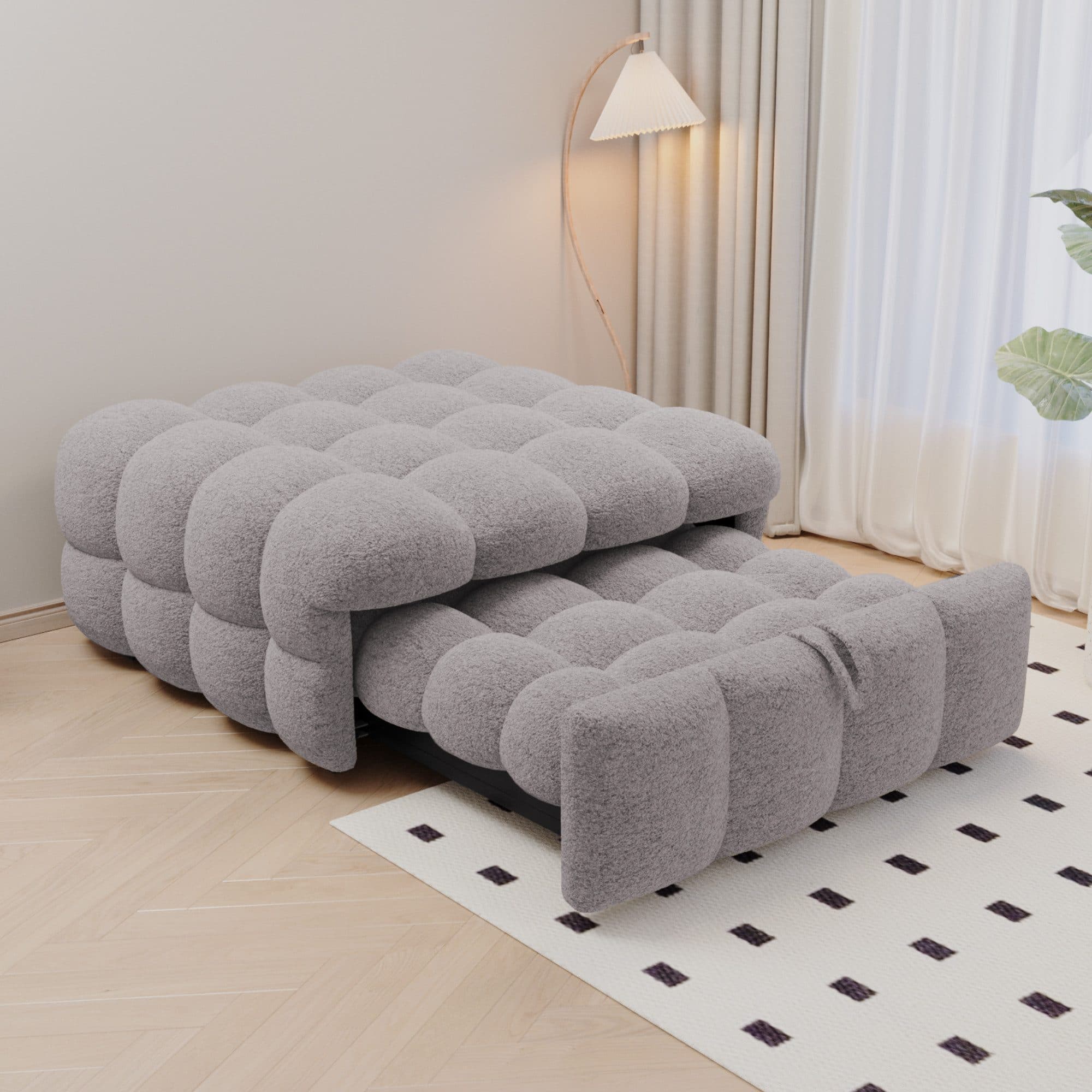 KLAM HOME Schlafsofa Polsterbett Teddy-Stoff Grau - Bild 2