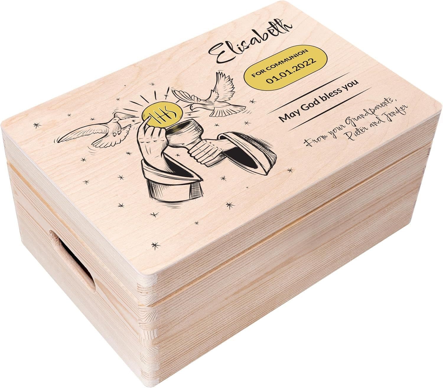 Creative Deco Holzkiste Kommunion Personalisierbar Natur