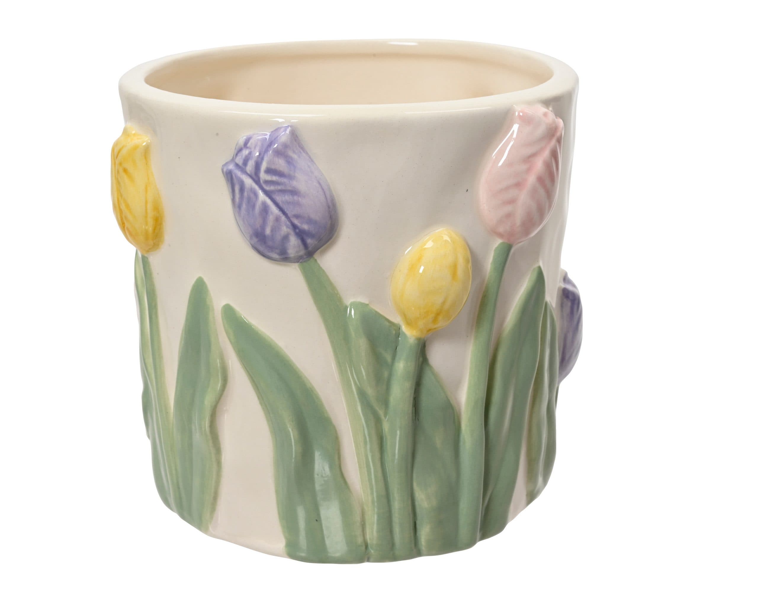 Decoris season decorations Blumentopf Tulpenmotiv Keramik Weiß