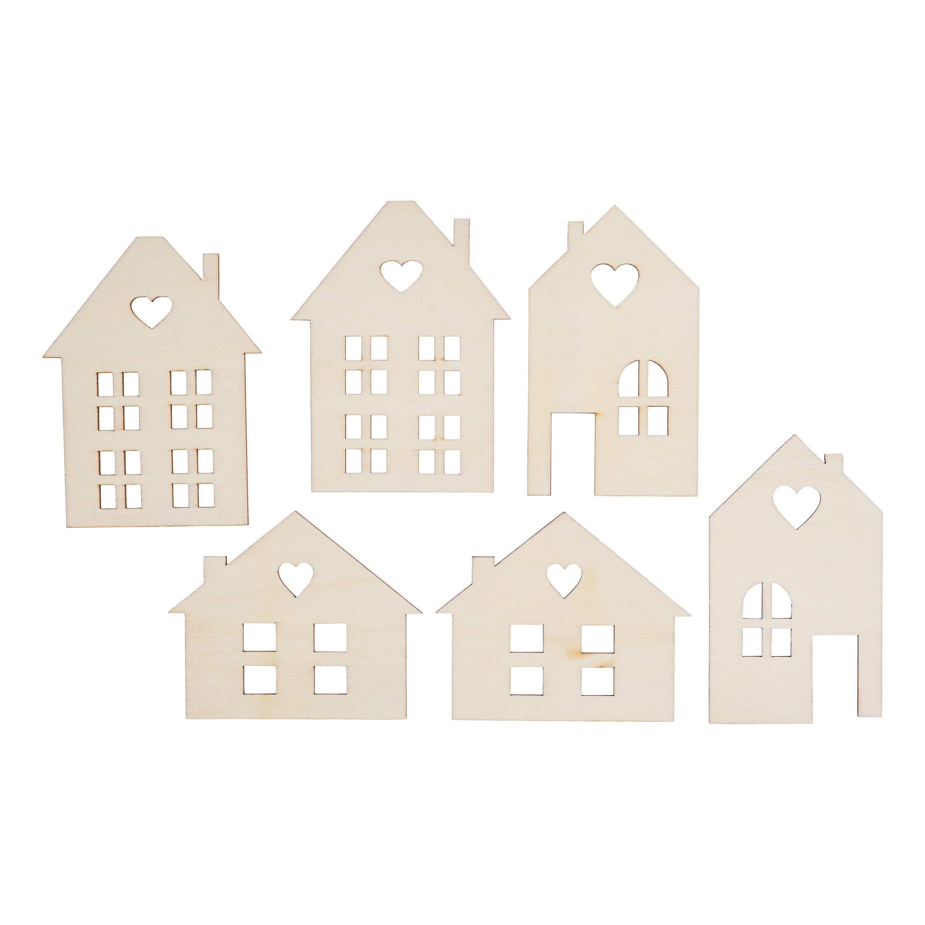 VBS Dekoobjekt Häuser-Zuschnitte 6er-Set Sperrholz