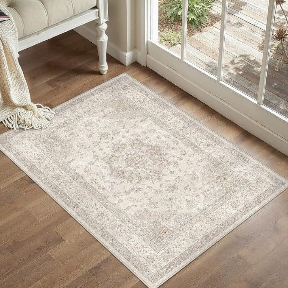 PURECOZY Teppich Kurzflor Retro-Design Beige Grau Braun - Bild 2