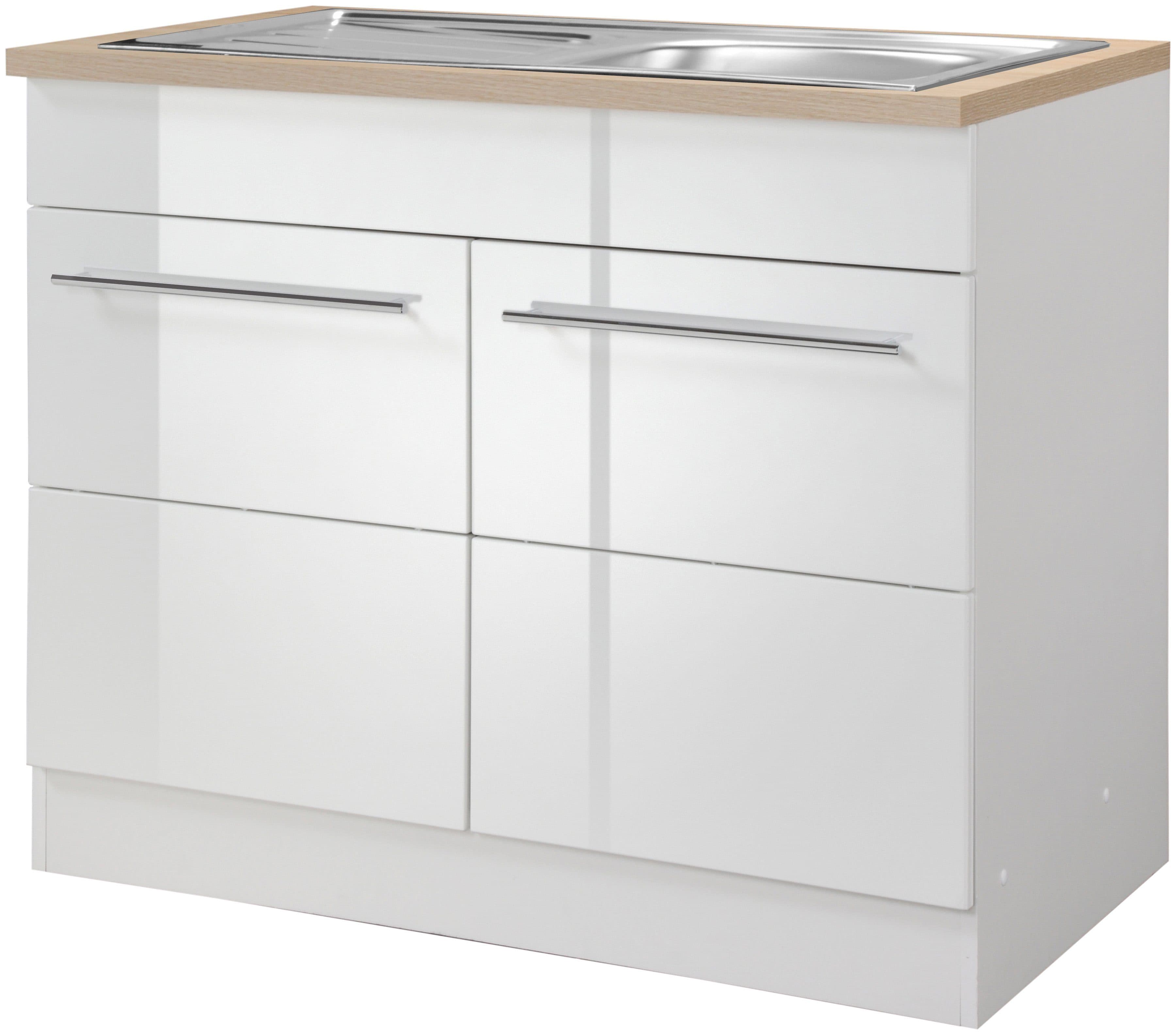 Spülenschrank KS-Wien Weiß Hochglanz mit Einbauspüle - Bild 2