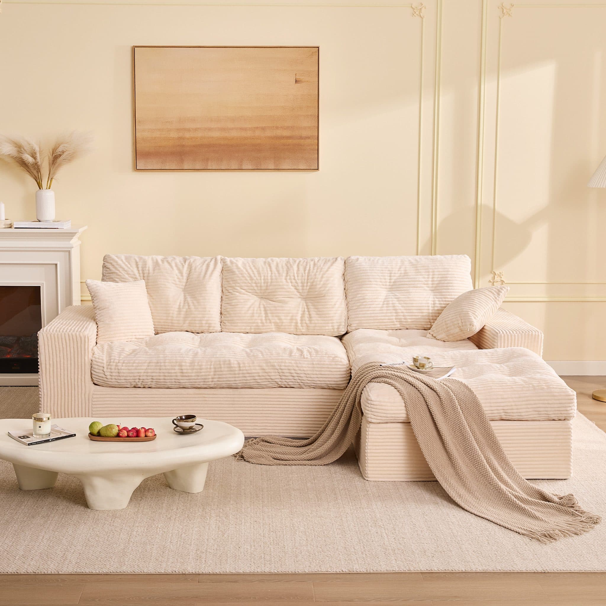 LITBIRD Ecksofa 3-Sitzer Cordstoff Beige Modern - Bild 2