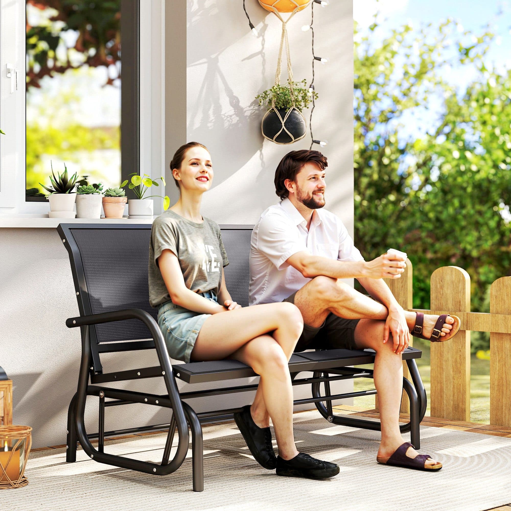 Outsunny Gartenbank Grau mit Schaukelmechanismus 2-Sitzer - Bild 2