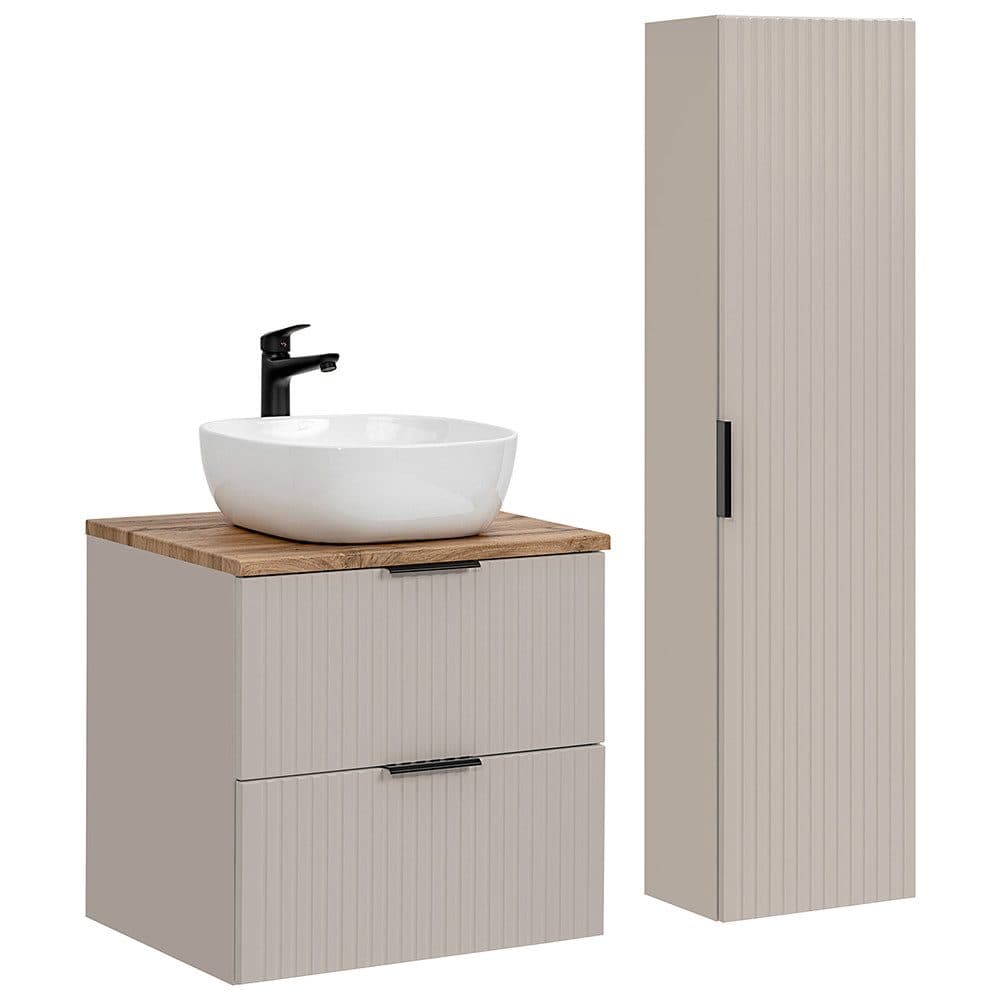Lomadox Badmöbel-Set ADELAIDE-56-CASHMERE 60cm Waschtisch Kaschmir mit gerillter Front - Bild 2