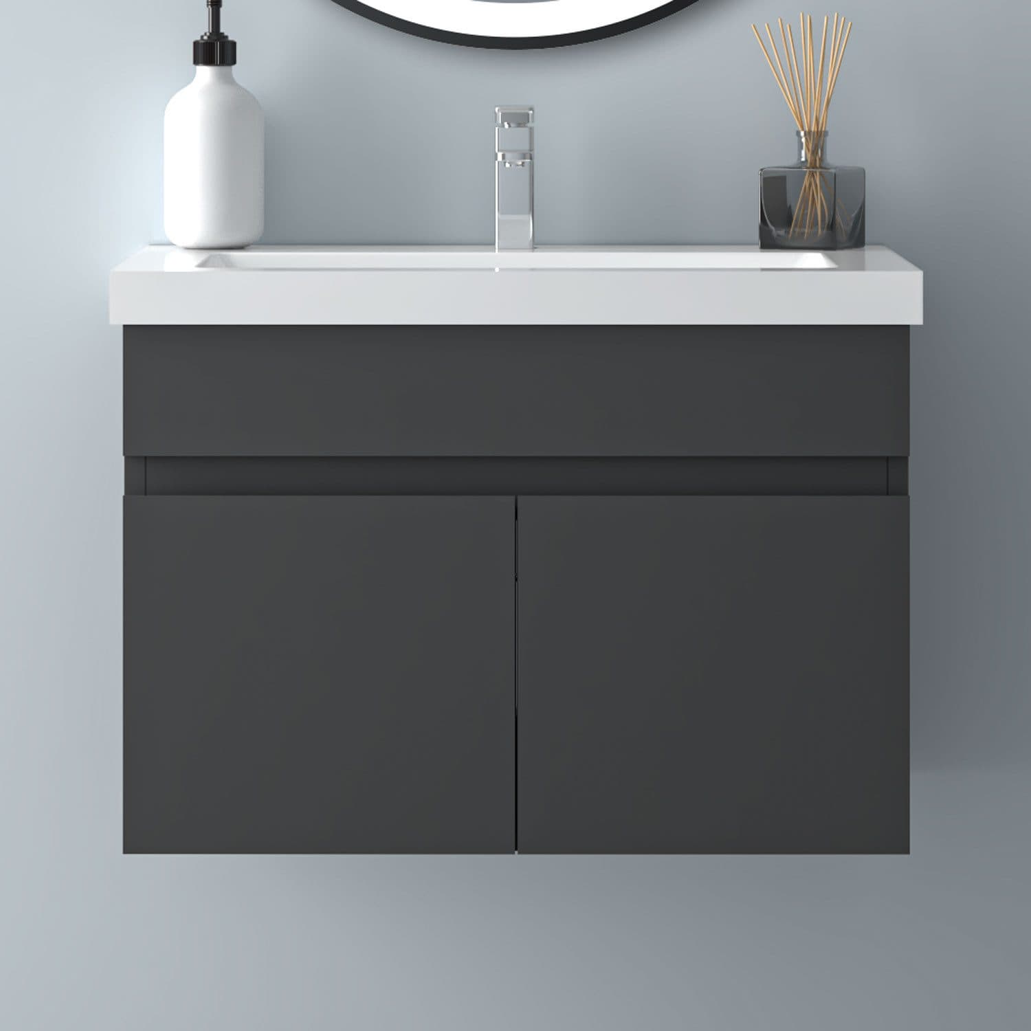 Aica Sanitär Waschtisch Unterschrank Set Weiß MDF Grifflos - Bild 2
